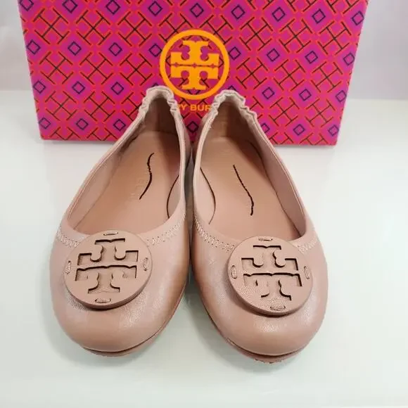 NWT$228 Tory Burch Minnie Travel Meadowsweet TT Logo Leather Ballet Flats 5.5 - Picture 9 of 16